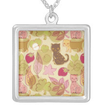 Cats and fruit personalized necklace