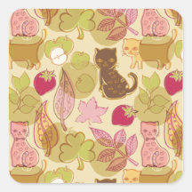Cats and fruit square sticker