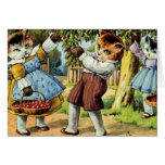 Cats Picking Cherries Greeting Card