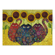 cats with sunflowers greeting cards