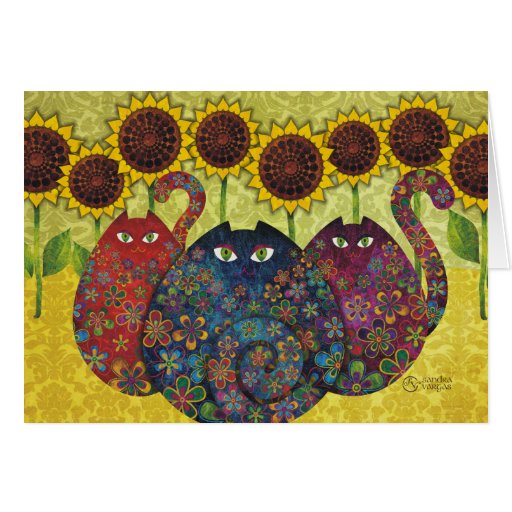 cats with sunflowers greeting cards