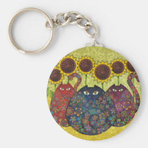 cats with sunflowers key chain