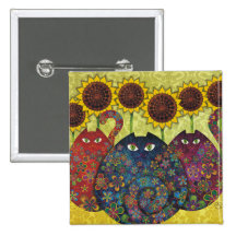 cats with sunflowers pin