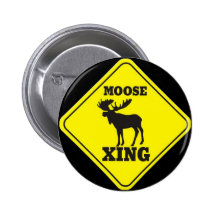 Caution- Moose Crossing Pinback Button