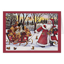 Cavalier King Charles Spaniel Christmas Santa and  Greeting Card