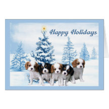 Cavelier King Charles Spaniel Christmas Card Blue 