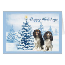 Cavelier King Charles Spaniel Christmas Card Blue