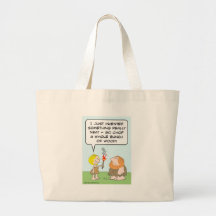 cavewoman invent fire chop bunch wood canvas bags