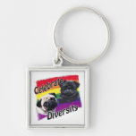 Celebrate Diversity Black and Fawn Pug Keychain