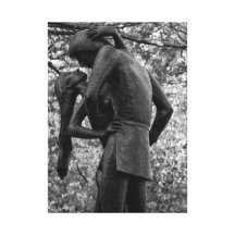 Central Park Autumn: Romeo & Juliet Statue 01 B&W Stretched Canvas Print