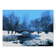 Central Park Bridge at Twilight in the Snow Cards