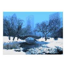 Central Park Bridge at Twilight in the Snow Personalized Invitations