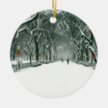 Central Park Snowy Path Christmas Tree Ornaments