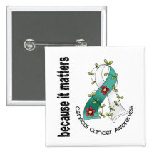 Cervical Cancer Flower Ribbon 3 Pinback Buttons