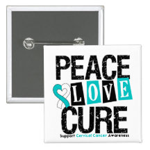 Cervical Cancer Peace Love Cure Pinback Buttons
