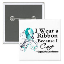 Cervical Cancer Ribbon Because I Care Pinback Buttons