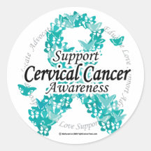 Cervical Cancer Ribbon of Butterflies Round Stickers