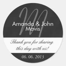 Chalkboard Initial Wedding Favour Thank You Stickers