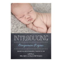 Chalkboard Look Birth Announcement - Blue