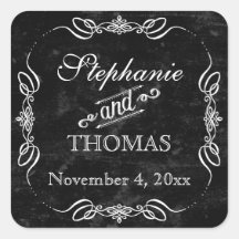 Chalkboard Style Rustic Swirl Favour Gift Tag Seal Square Stickers