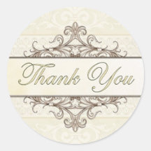 Champagne and Gold Filigree Thank You Sticker