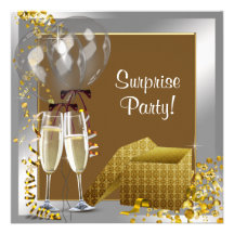 Champagne Confetti Silver Gold Surprise Party Personalised Announcement