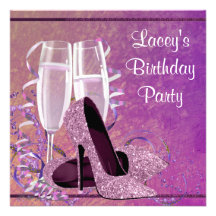Champagne High Heel Womans Hot Pink Birthday Party Personalised Invitation