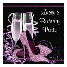 Champagne High Heel Womans Hot Pink Birthday Party Personalised Announcement