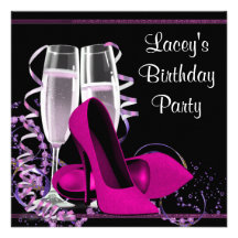Champagne High Heel Womans Hot Pink Birthday Party Custom Announcements
