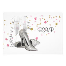 Champagne High Heels 21st Birthday Party RSVP Invites