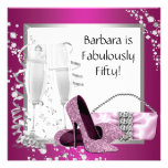 Champagne High Heels Womans Pink & Black Birthday Personalised Invite