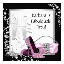 Champagne High Heels Womans Pink & Black Birthday Custom Invitations