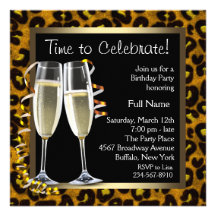 Champagne Leopard Birthday Party Invitations
