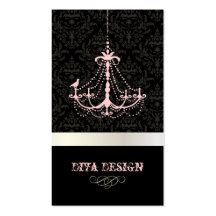 Chandelier + Baroque damask /pearl + pink Business Cards