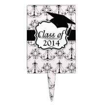 chandelier white black damask rectangle cake topper