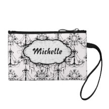 chandelier white black damask change purses