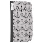 chandelier white black damask kindle folio case