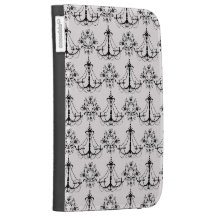 chandelier white black damask kindle folio case