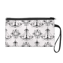 chandelier white black damask wristlet purse