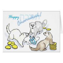Chanukah dreidel ferrets greeting cards