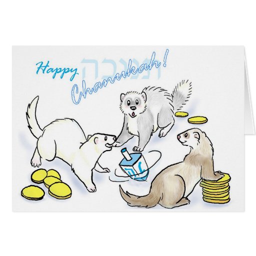 Chanukah dreidel ferrets greeting cards