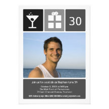 Charcoal Birthday Icon Grid Photo Custom Invitations