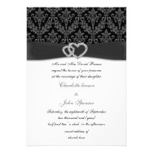 charcoal damask diamante wedding invitation
