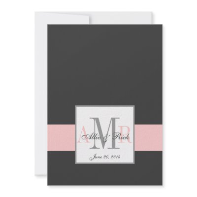 Charcoal Pink Monogram Wedding Invitation Front by monogramgallery