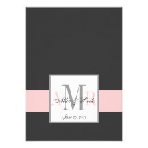 Charcoal Pink Monogram Wedding Invitation Front