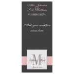 Charcoal Pink Monogram Wedding Menu Custom Invite