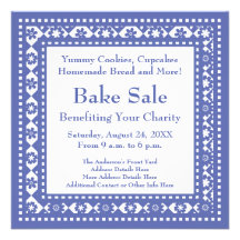 Charity Bake Sale Blue and White Old Fashioned Custom Announcement
