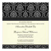Charming Damask Square Wedding Invitation: black