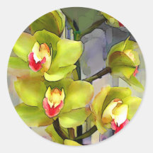 Chartreuse Cymbidiums Round Stickers