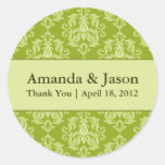 Chartreuse Damask Round Wedding Labels Sti Round Sticker